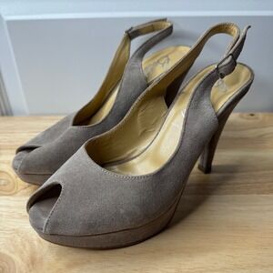 Butter Italy Lavorazione Artigianas Womens Suede Peep Toe Taupe Pumps Sz 7.5